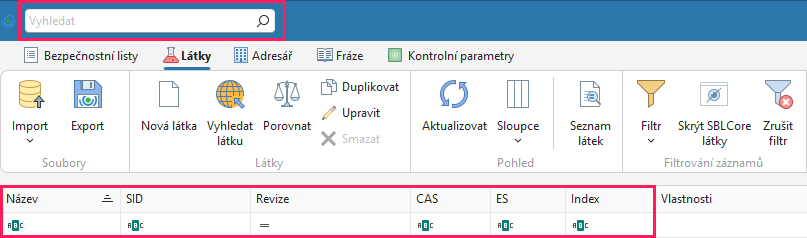 Vyhledání látky