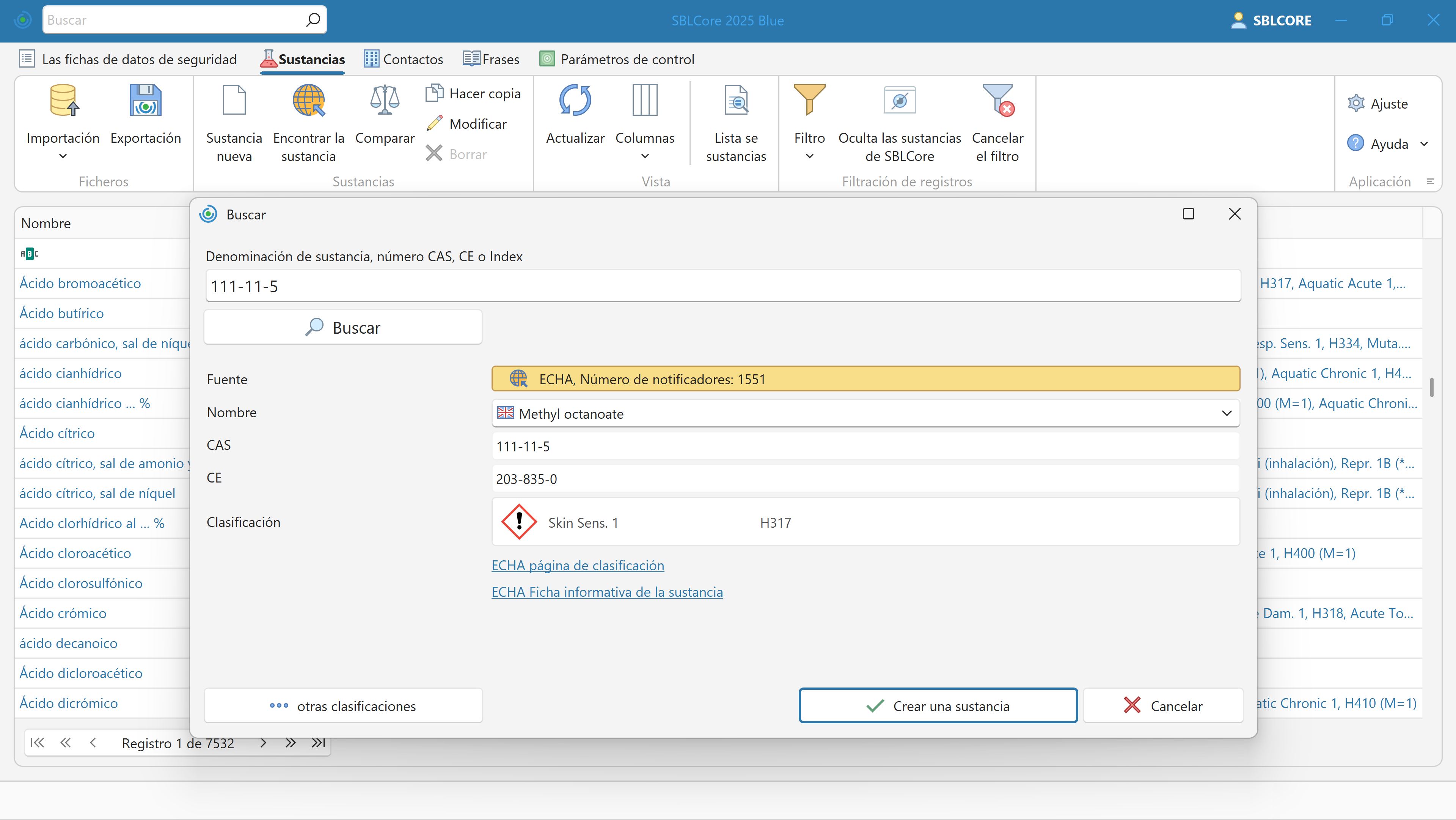 Base de datos de sustancias