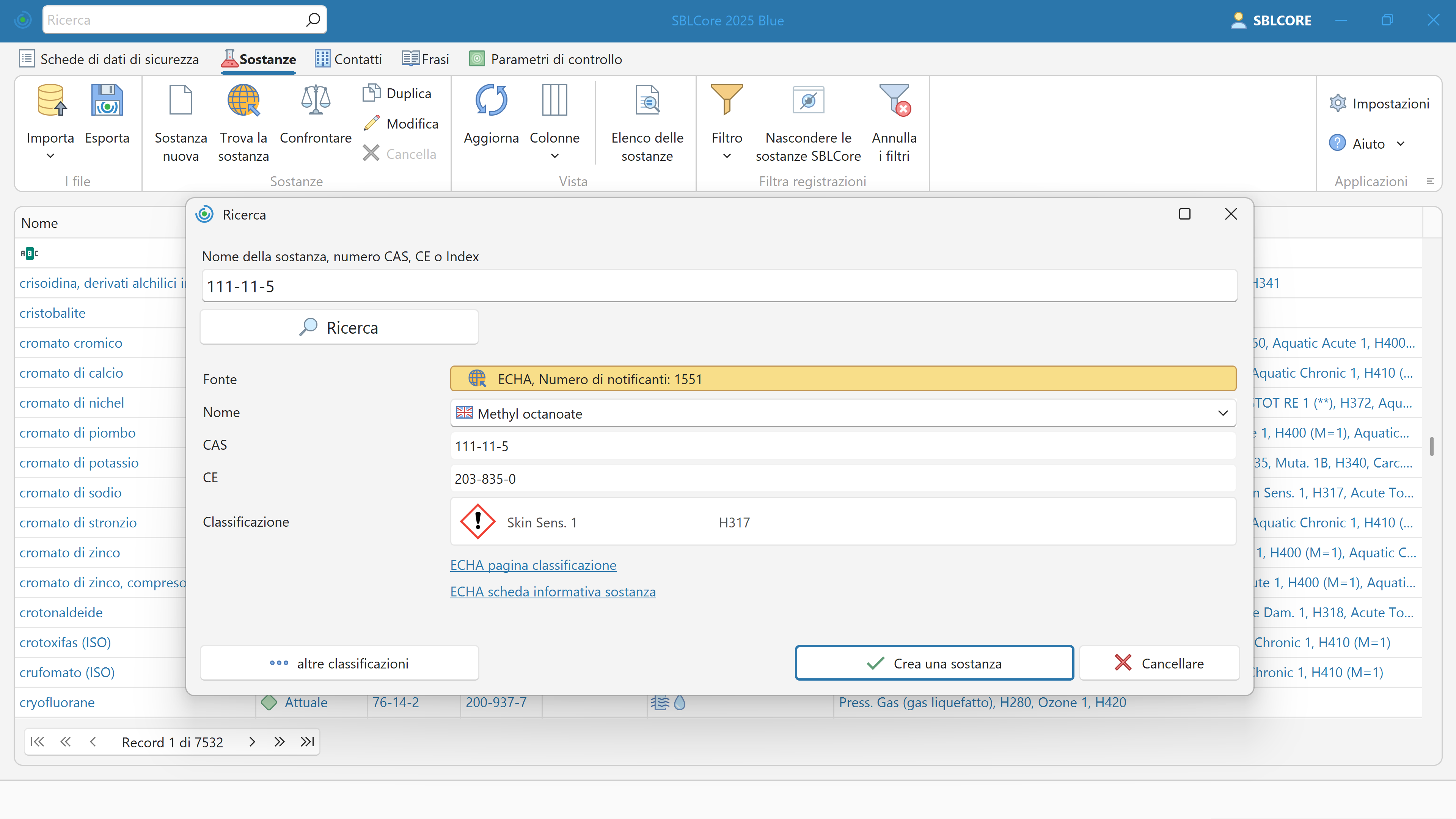 Database delle sostanze
