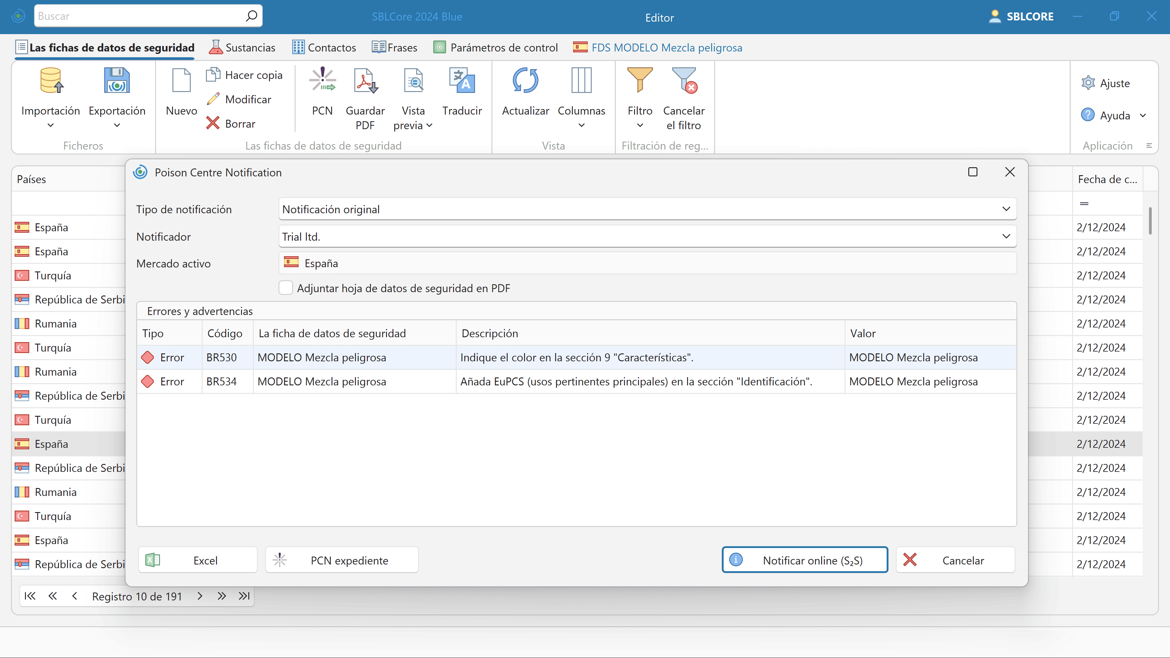 Notificación PCN y código UFI