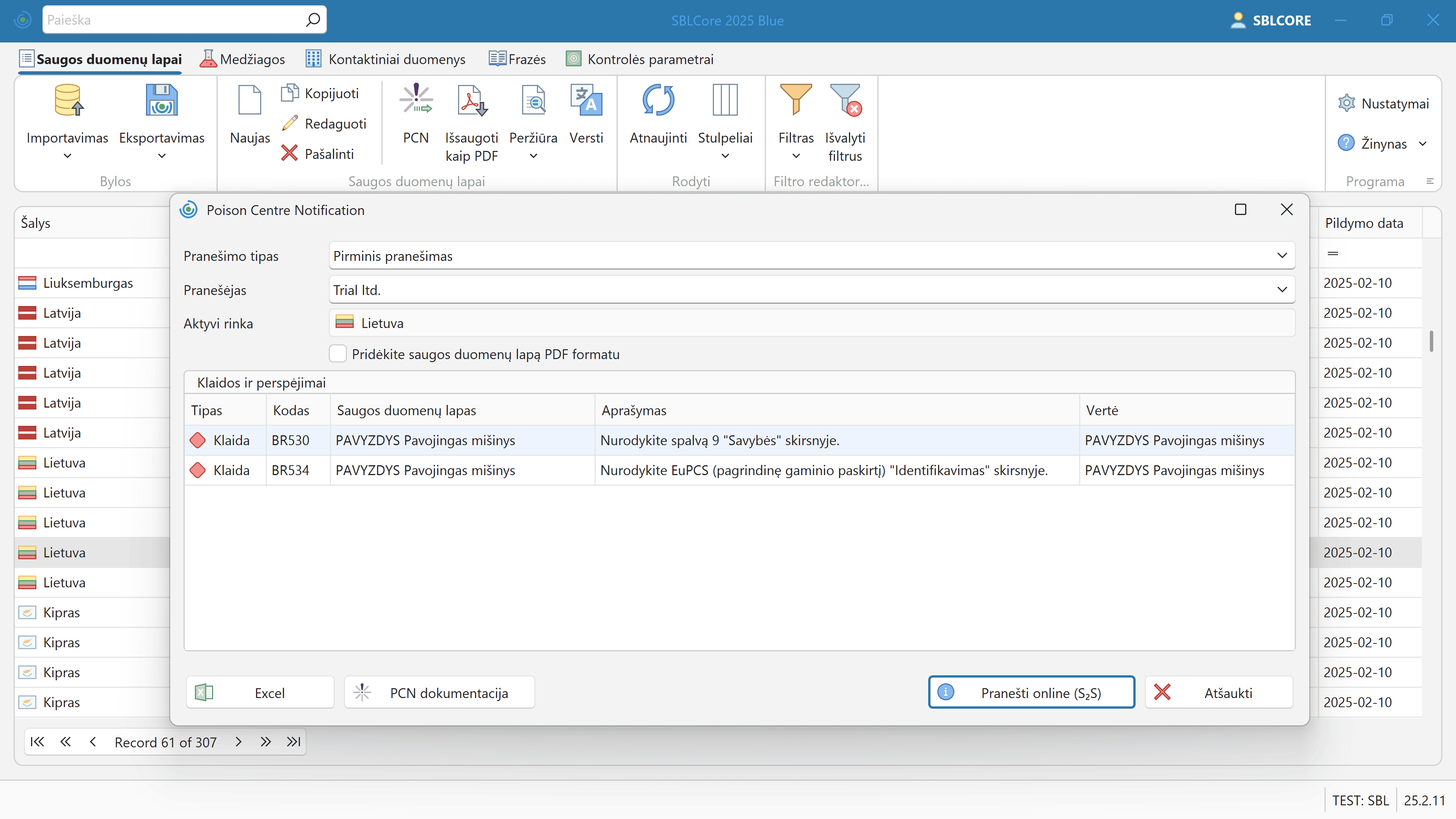 PCN pranešimas ir UFI kodas