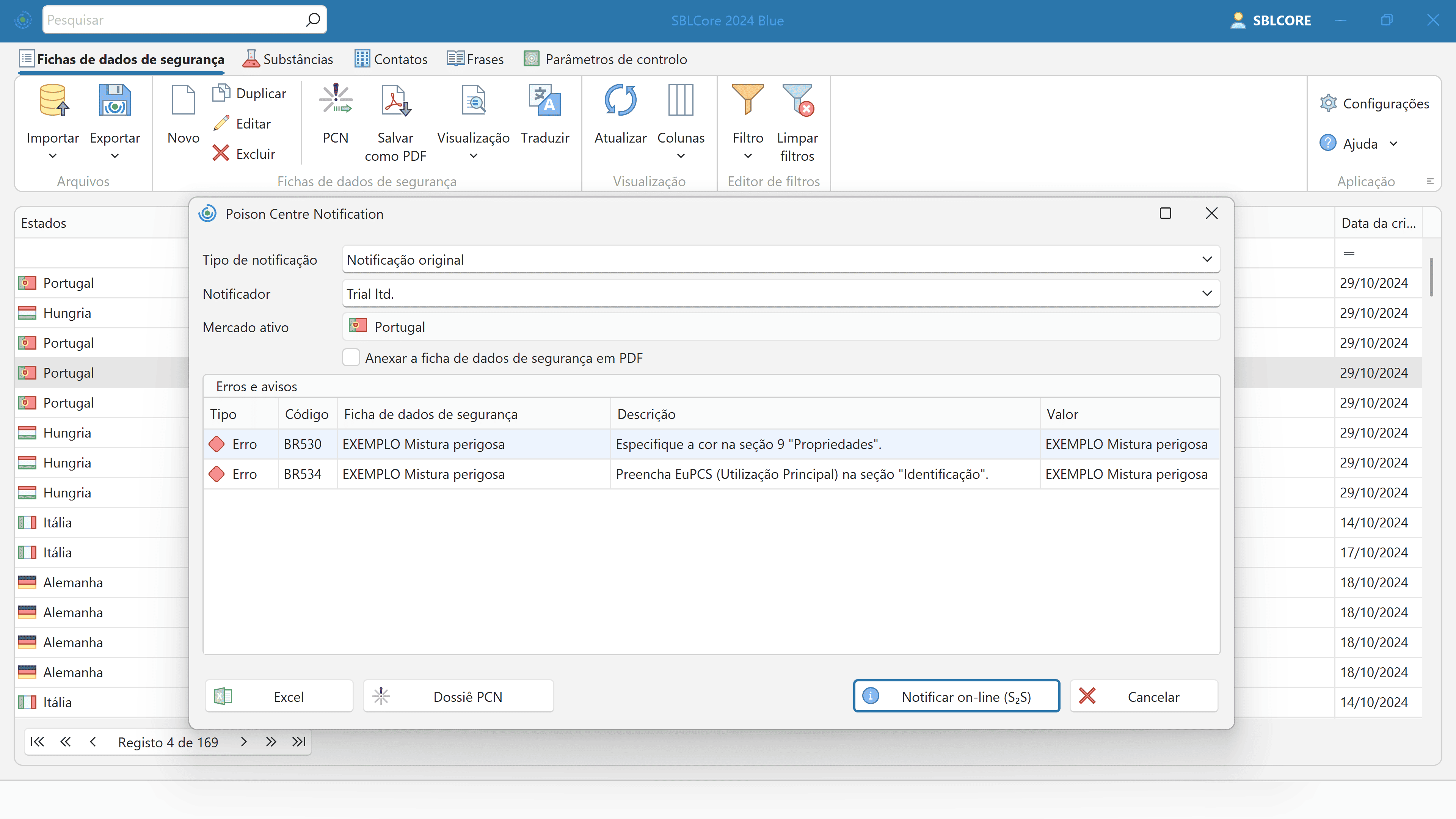 Notificação PCN e código UFI