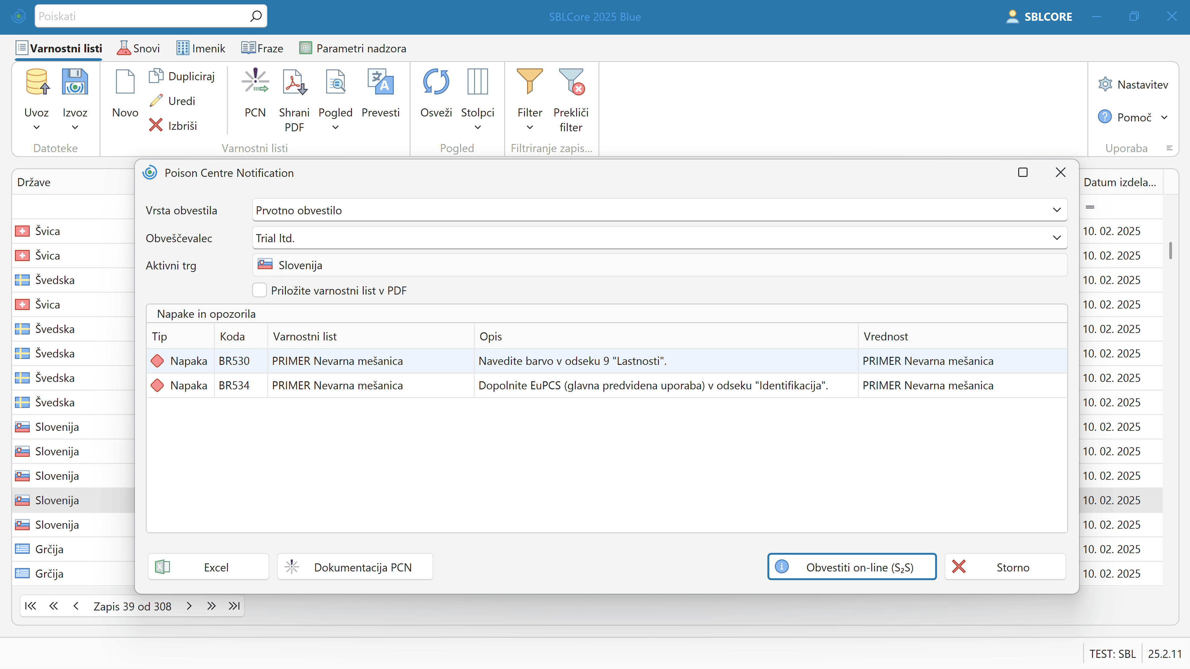 PCN obvestilo in koda UFI