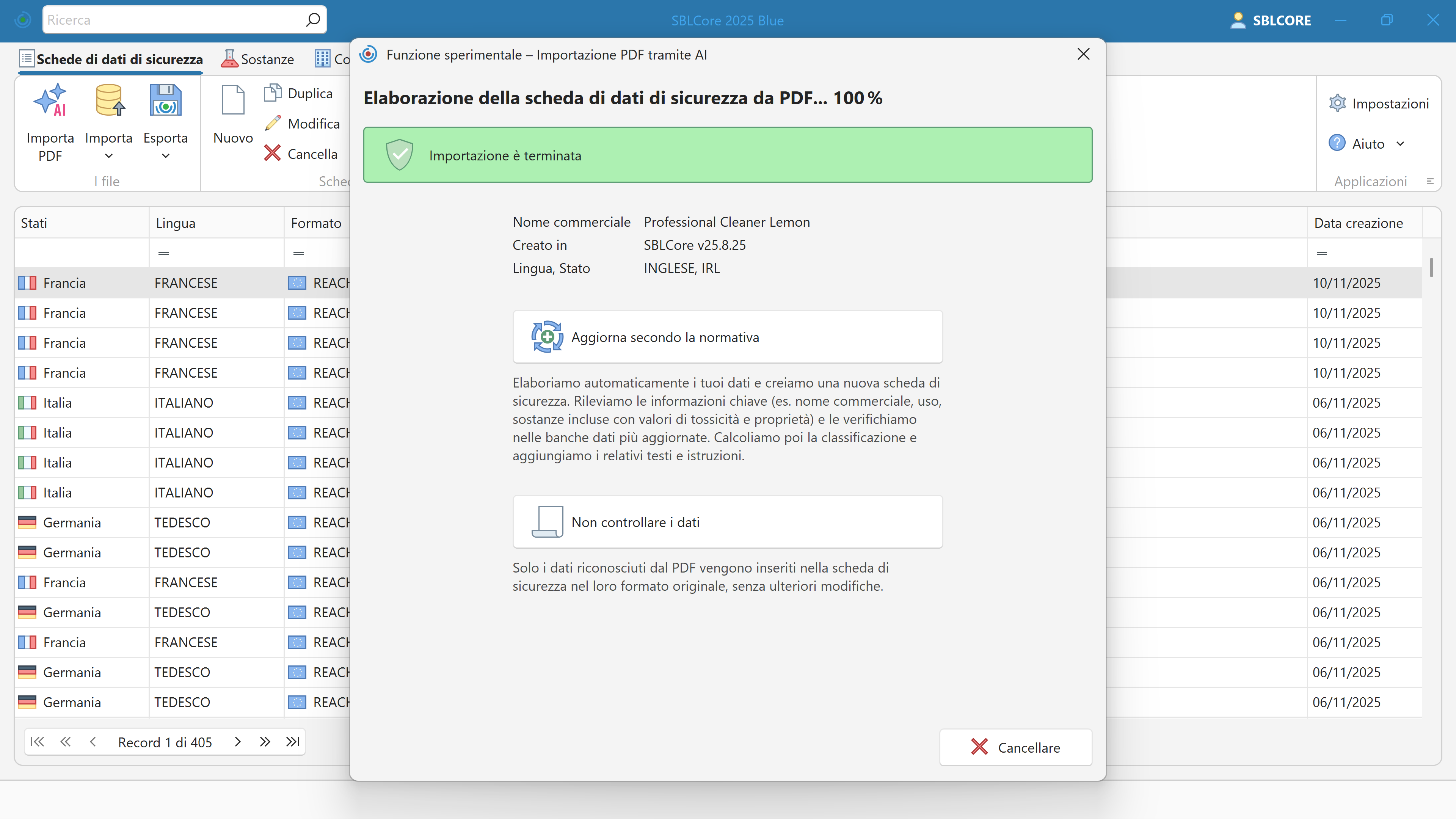 Importazione SDS con l’AI