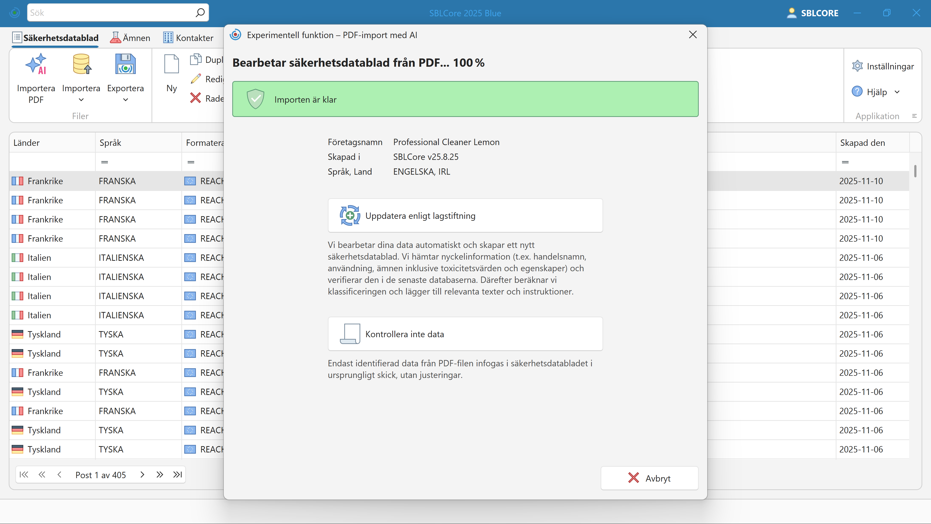 Import av SDS med AI